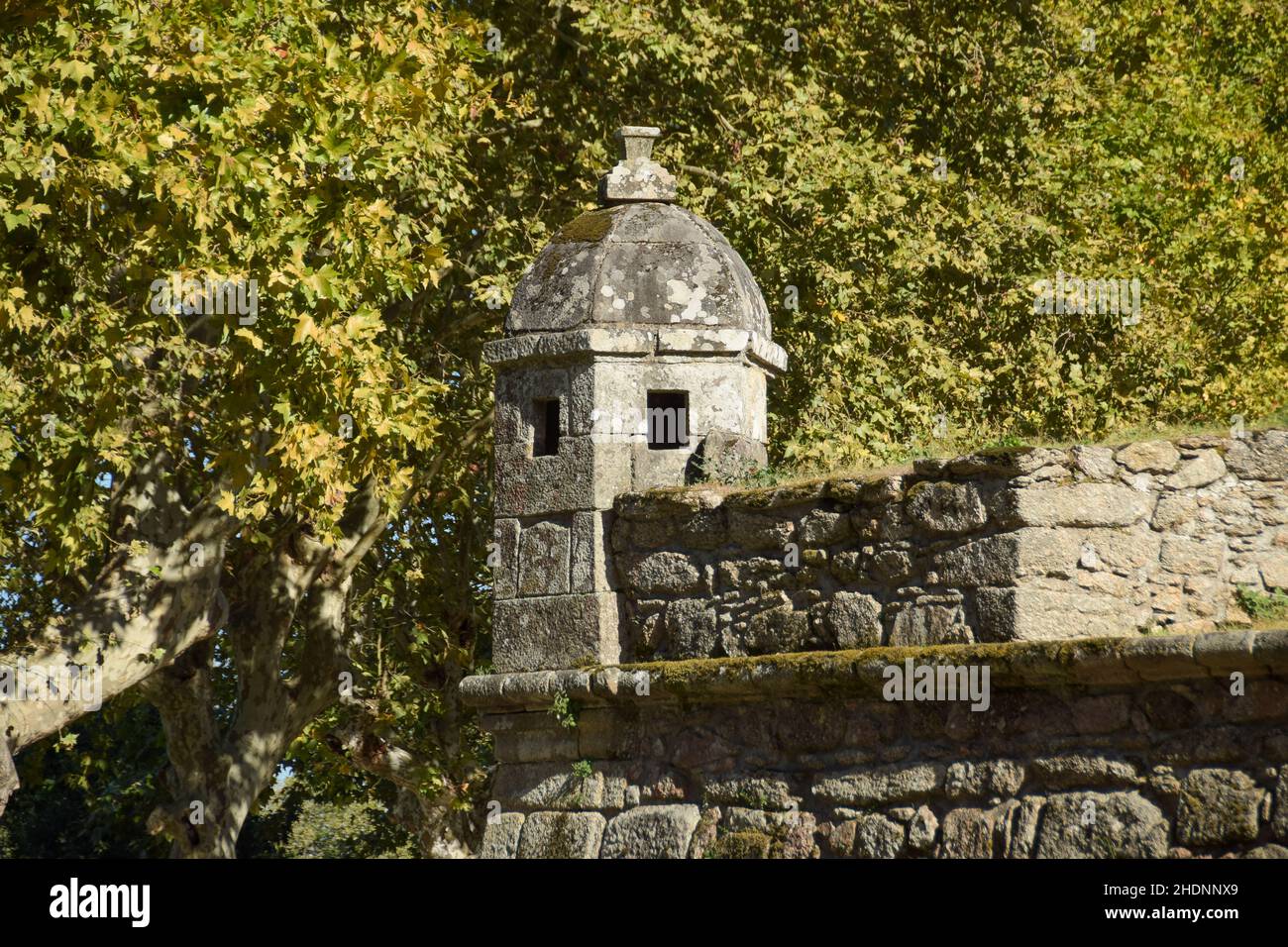 Closeup photo of an old historic castle guard tower in Portugal Stock Photo