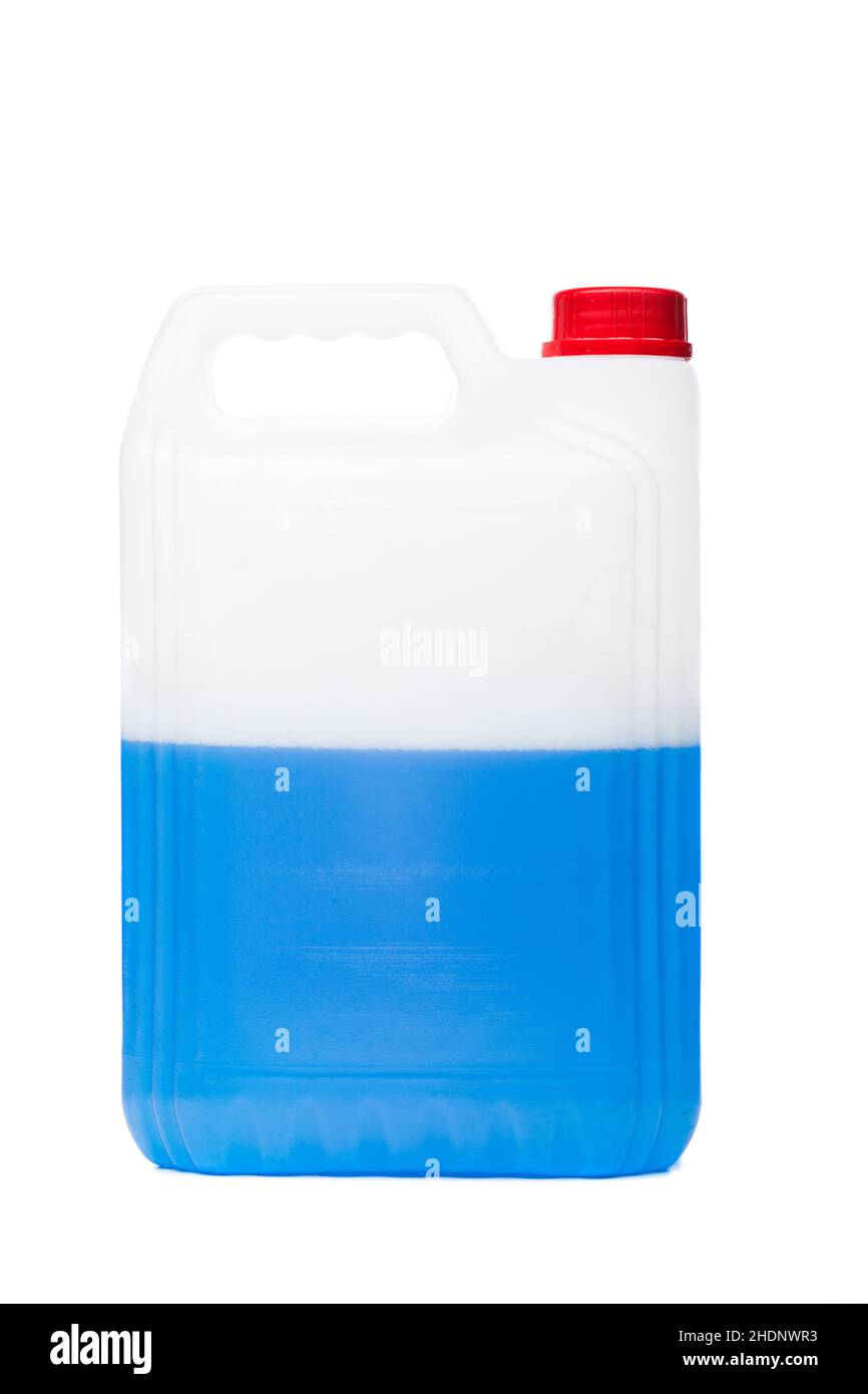 Antifreeze coolant in plastic 5 liter canister. Blue liquid for car