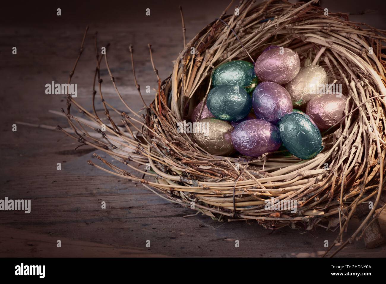 easter nest, easter eggs, chocolate croissant, easters, easter egg, chocolate croissants Stock Photo