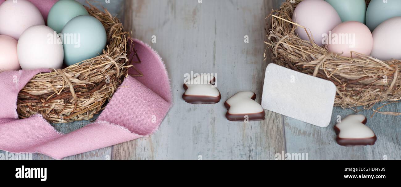 copy space, easter nest, easter eggs, still life, copyspace, easters, easter egg, still lifes Stock Photo