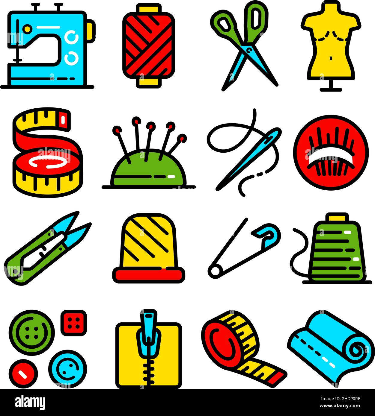 Sewing tools kit icons Royalty Free Vector Image