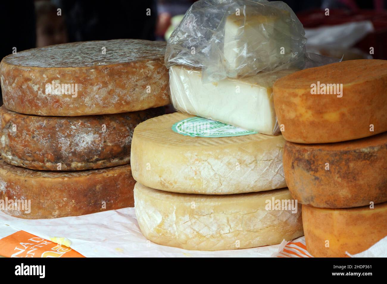 cheese, market stall, cheese wheel, cheeses, market stalls Stock Photo