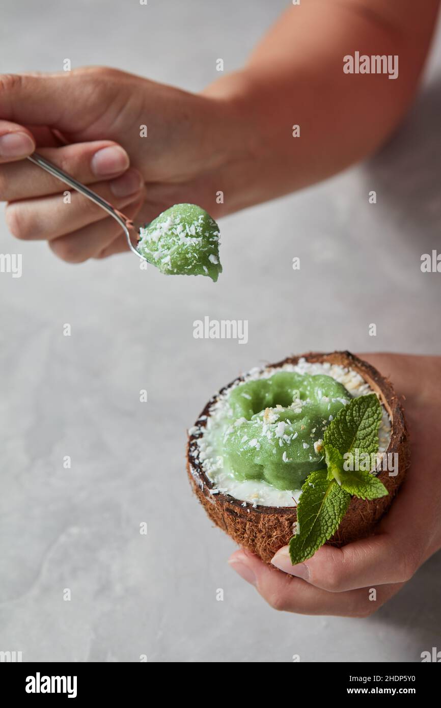 eating, coconut, scoop, eat, coconuts, scoops Stock Photo Alamy