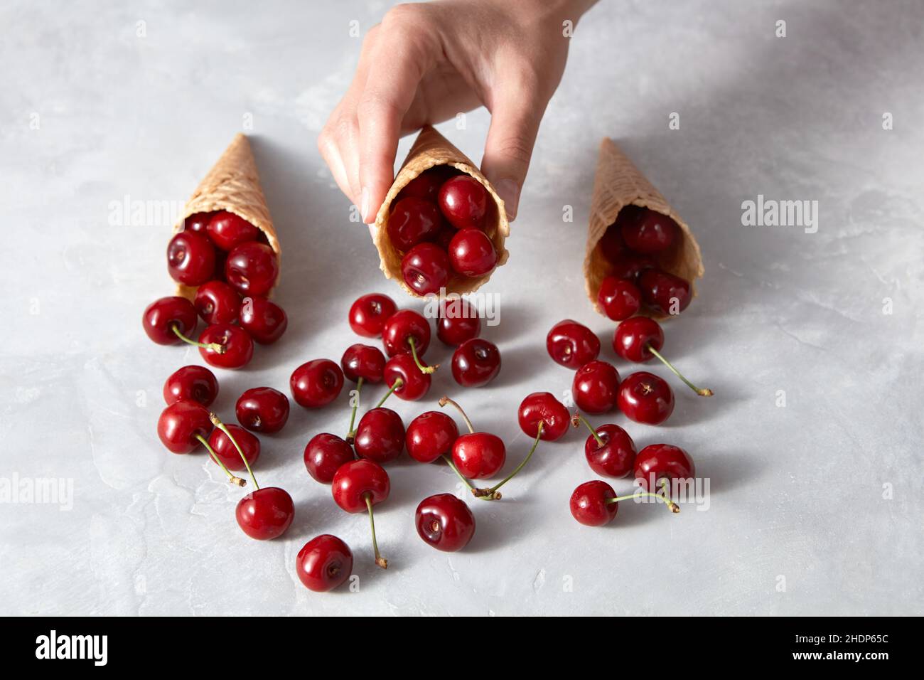 cherries, ingredient, ice cream wafer, cherry, ingredients, ice-cream wafers Stock Photo