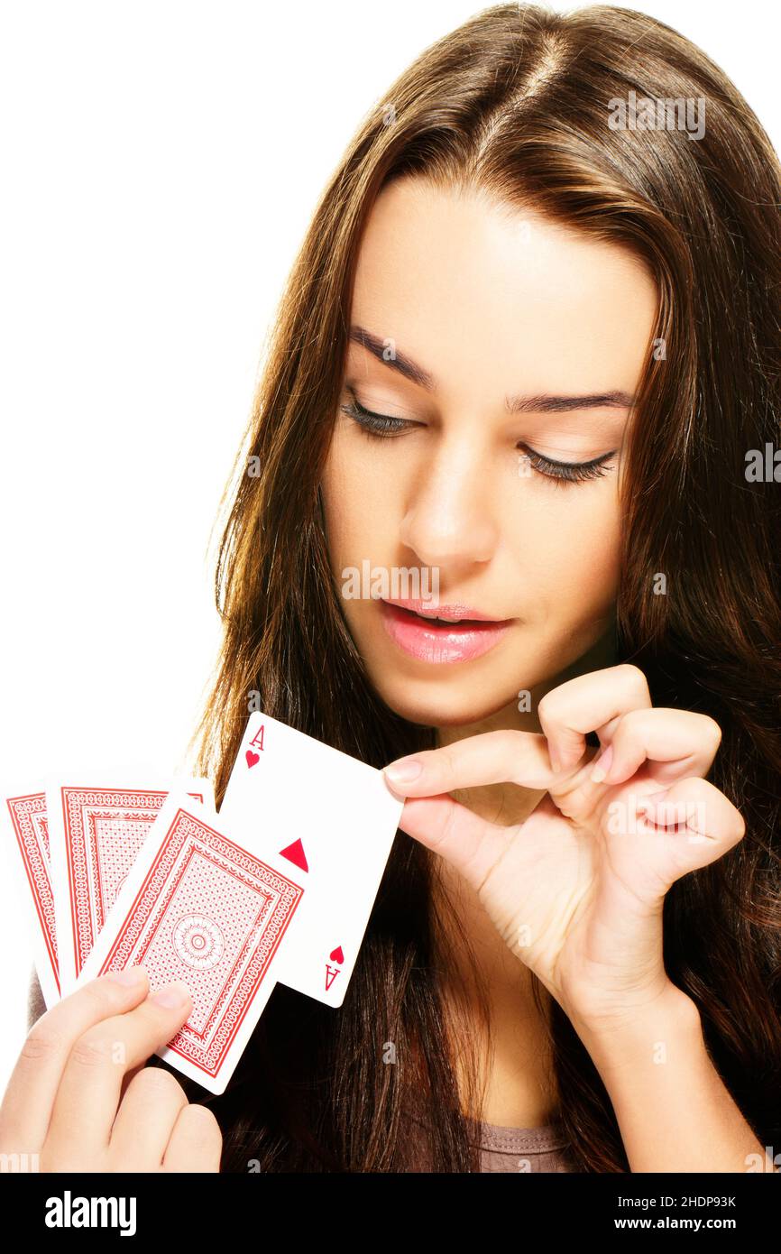 young woman, winning, playing card, girl, girls, woman, young women