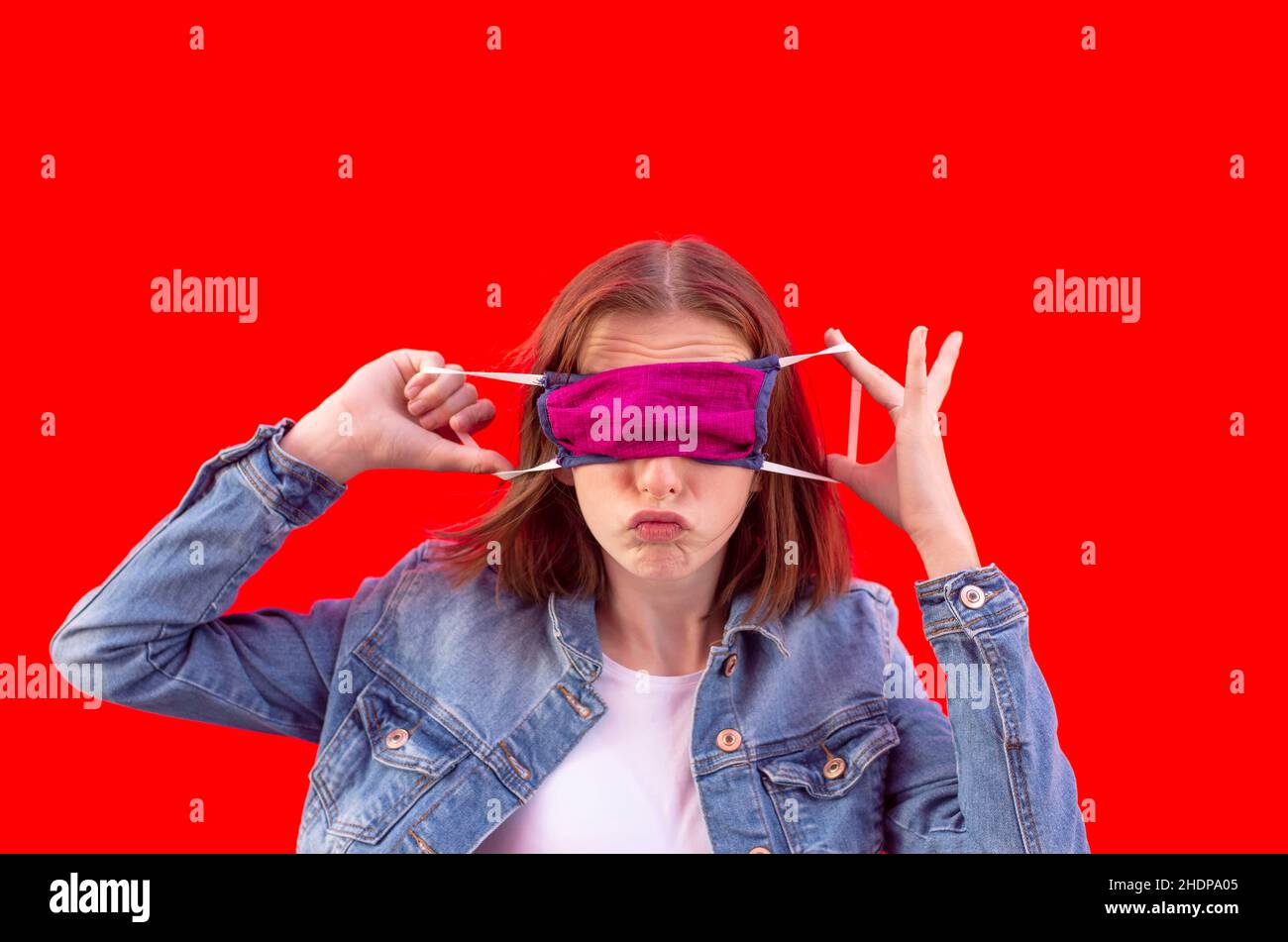 girl, grimace, blind, mask, girls, grimaces, blind person, masks Stock