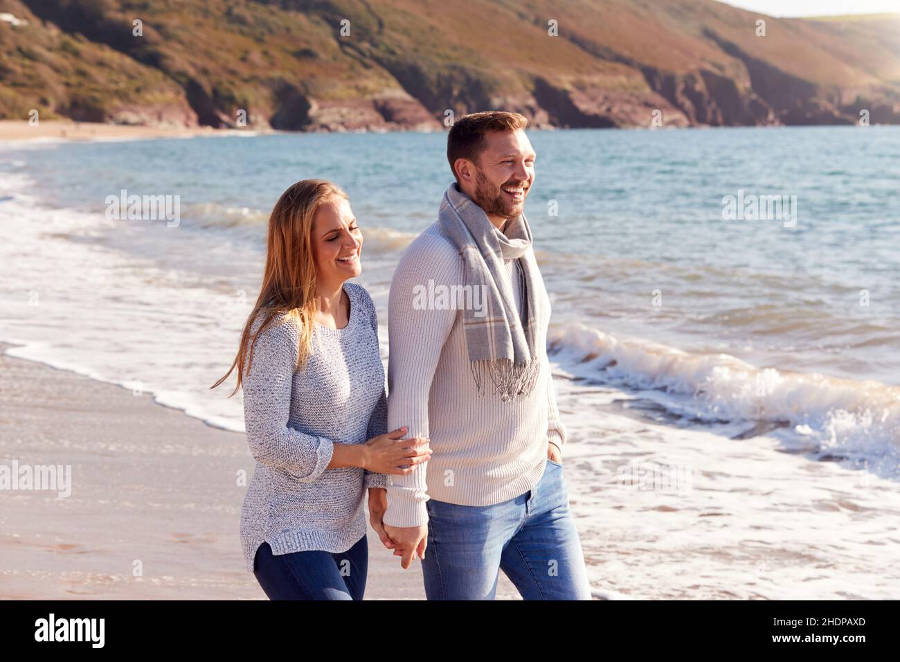 couple, loving, beach walking, pairs, romance Stock Photo