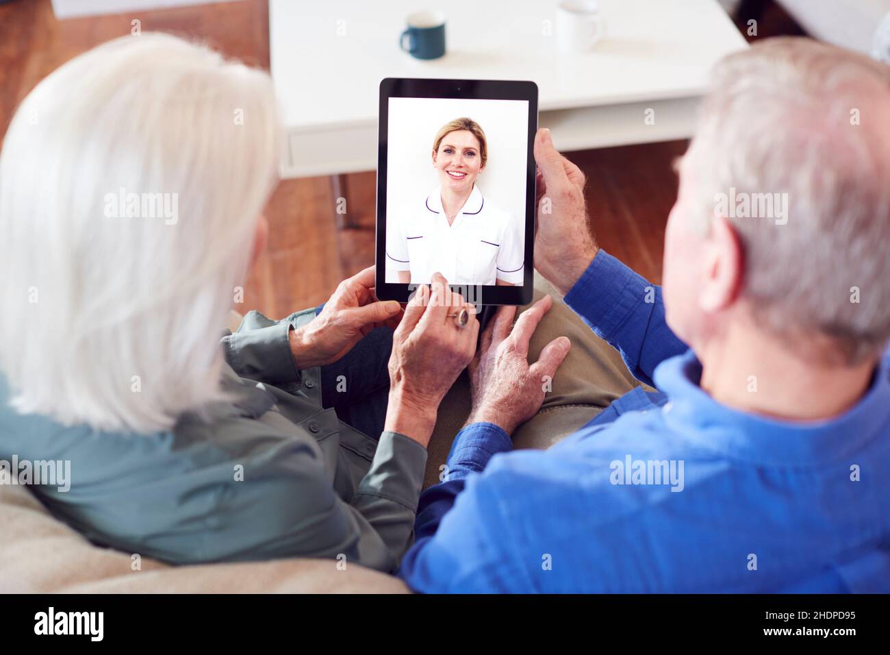 home, older couple, telemedicine, homes, older couples Stock Photo