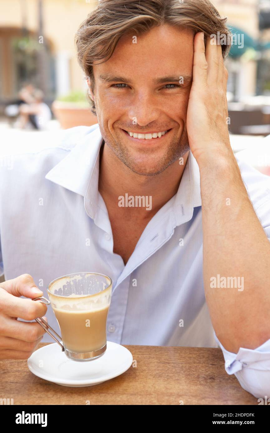man, coffee time, sidewalk cafe, portrait, guy, men, coffee break