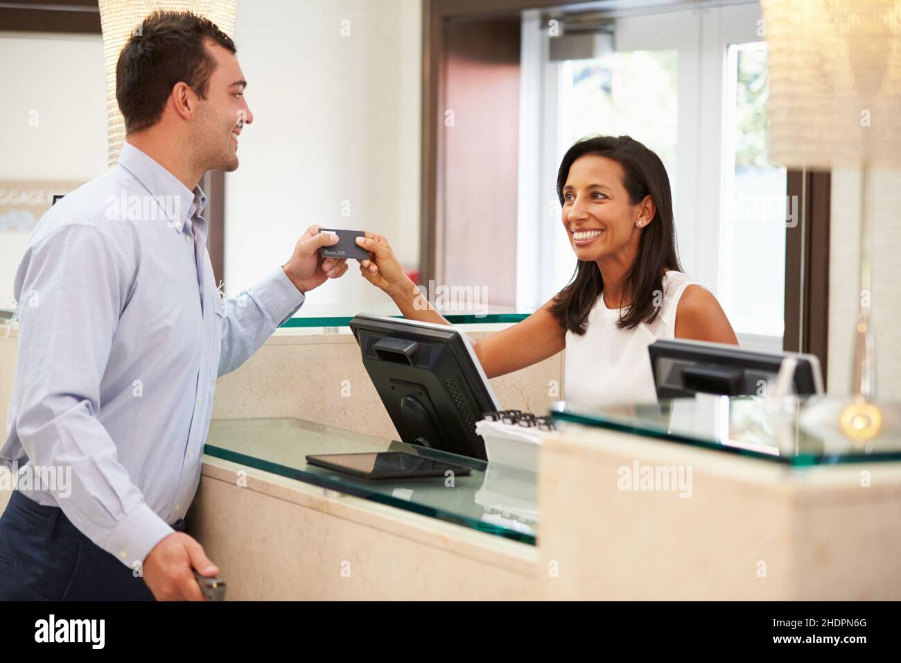 reception, check in, hotel manageress, receptionist, receptionists, receptions, check-ins Stock Photo