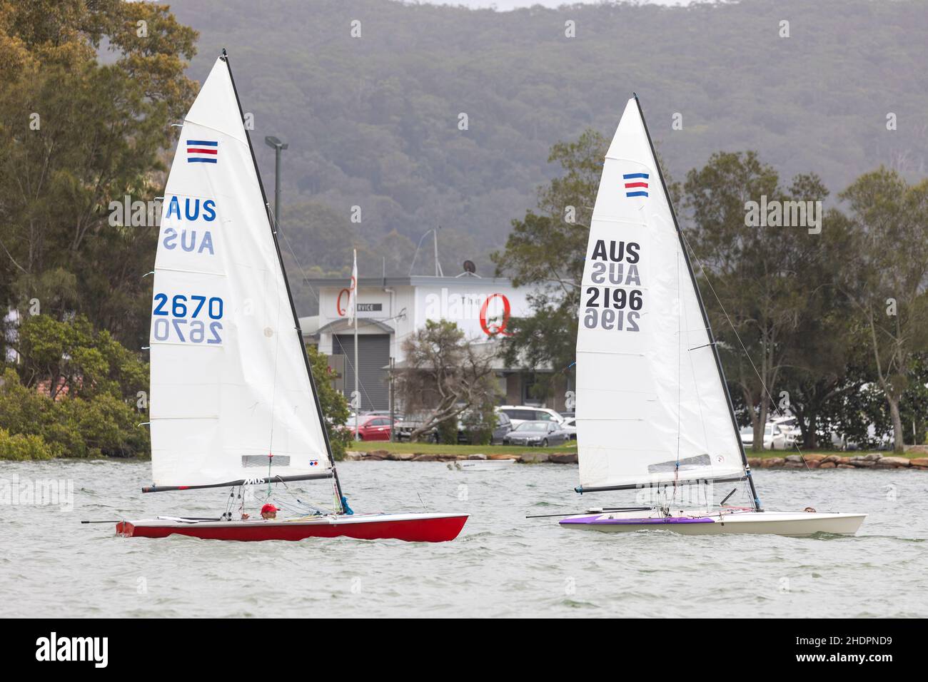 Laser sailing dinghy boats on Pittwater in Sydney,NSW,Australia Stock