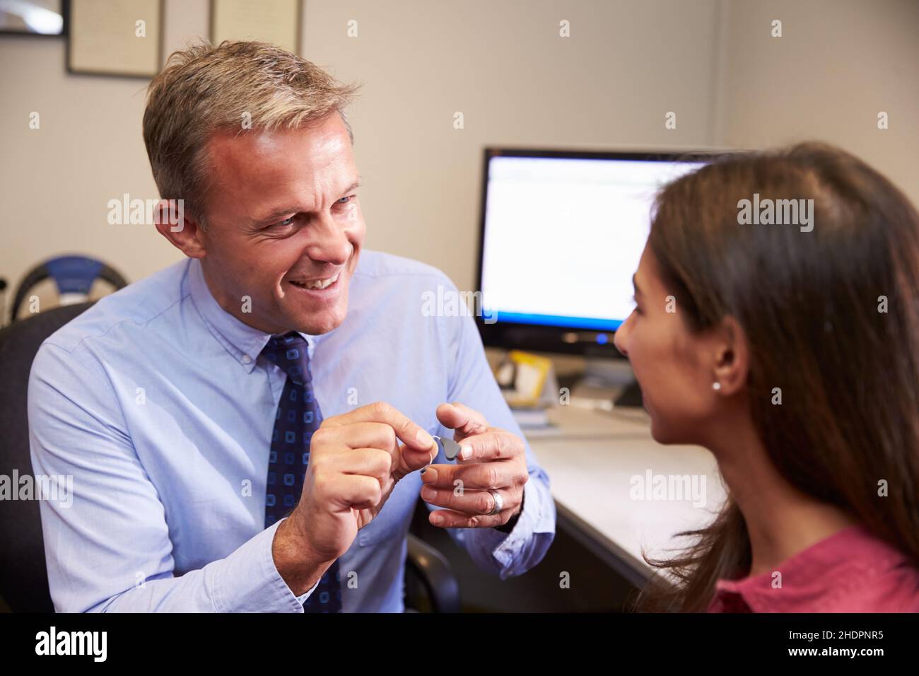 doctor, patient, hearing aid, doctors, patients, hearing aids Stock