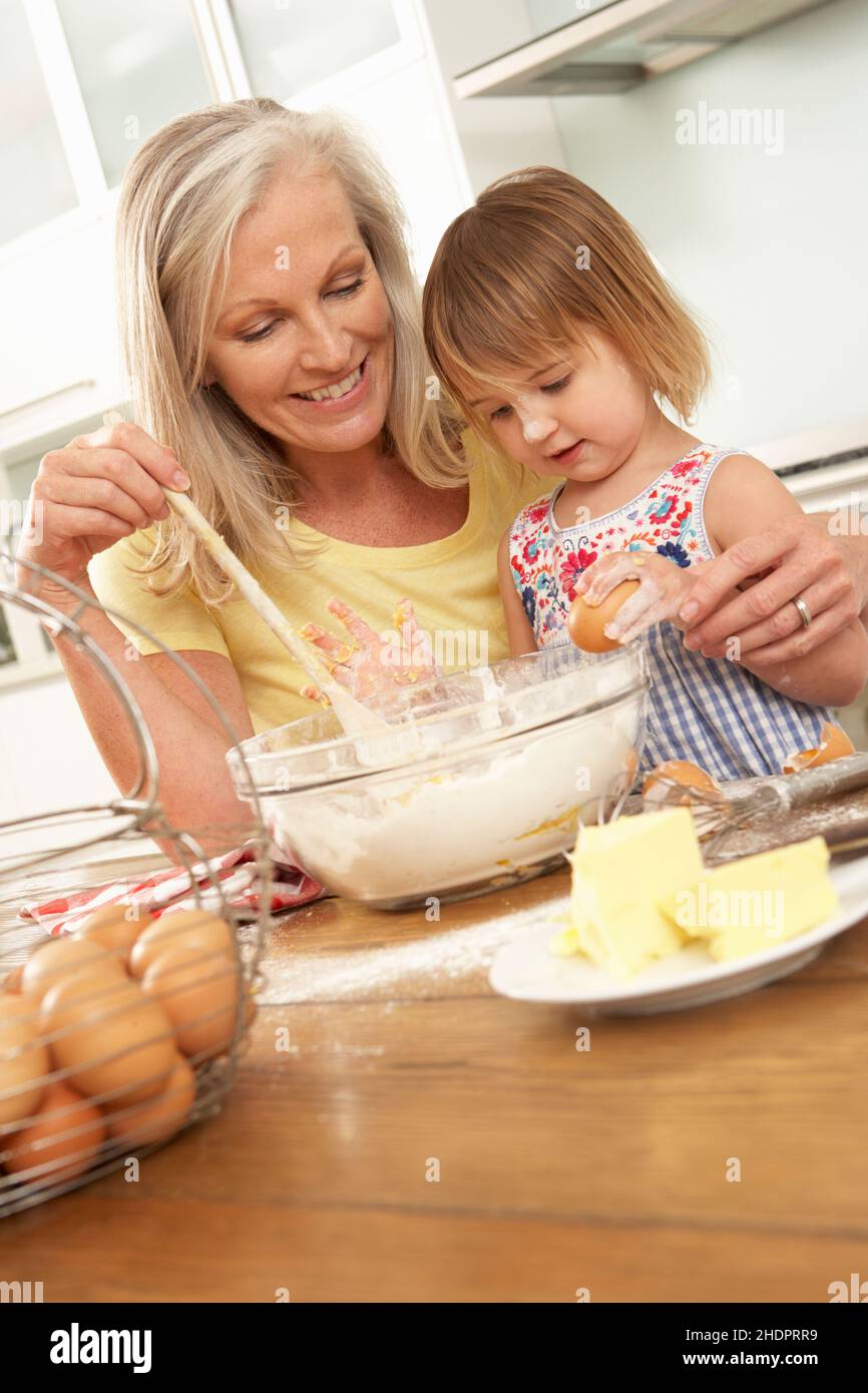 grandmother, cake, baking, childhood, ingredient, grandchild, grandma