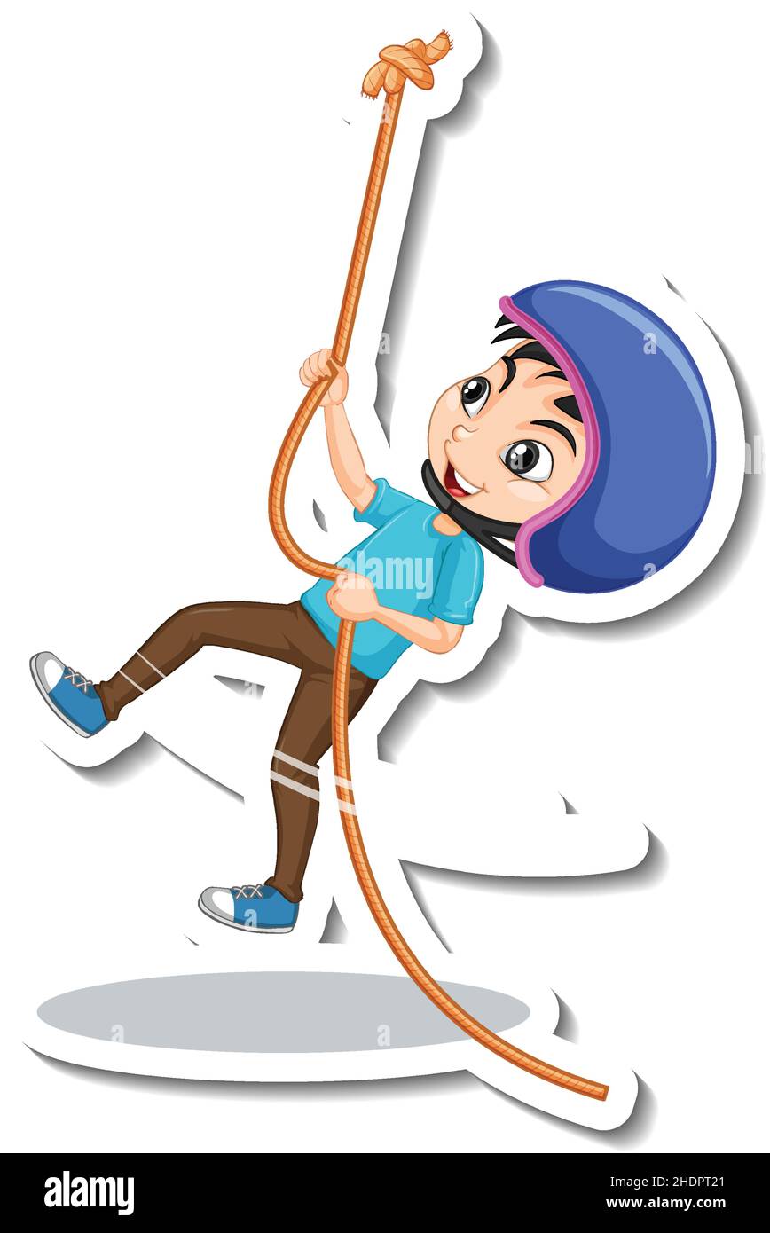 A boy hanging on rope cartoon character sticker illustration Stock Vector  Image & Art - Alamy