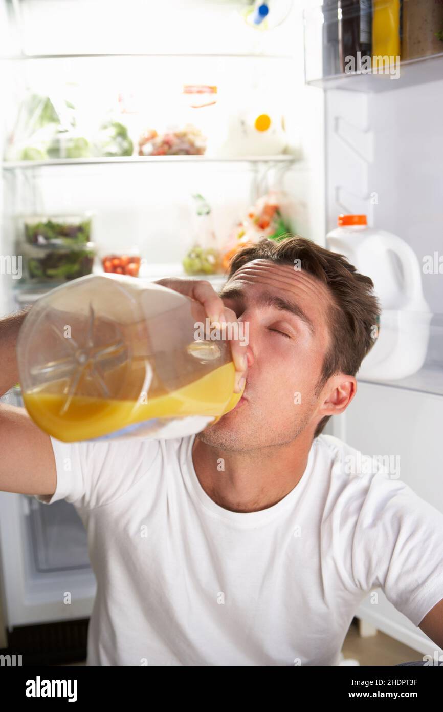 man, drinking, thirsty, orange juice, guy, men, to drink, thirsties, orange juices Stock Photo