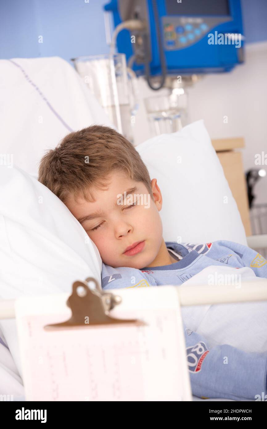 child, patient, hospital bed, children, childs, kid, kids, patients, clinic, hospital beds, medical center Stock Photo
