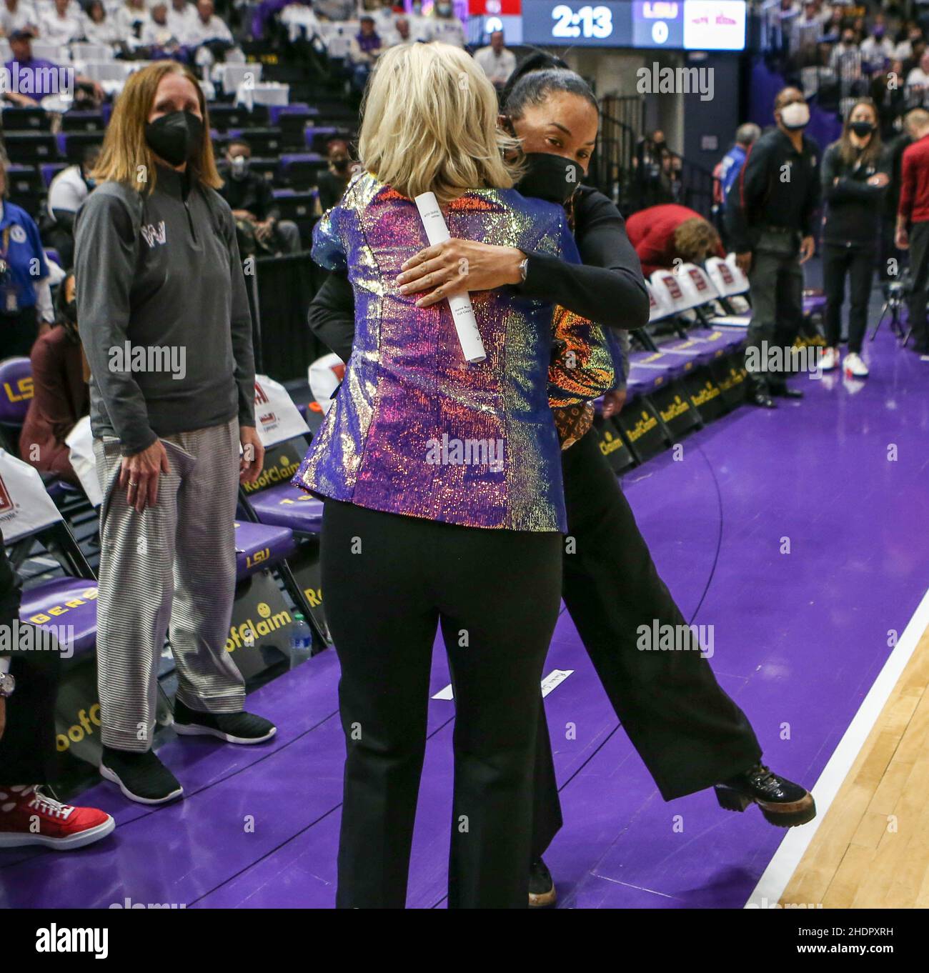 January 6, 2022: South Carolina Head Coach Dawn Staley and LSU Head Coach  Kim Mulkey share a quick hug prior to NCAA Women's Basketball action  between the South Carolina Gamecocks and the