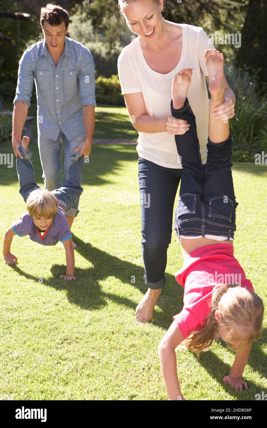 race, family, wheelbarrow, races, families, wheelbarrows Stock Photo