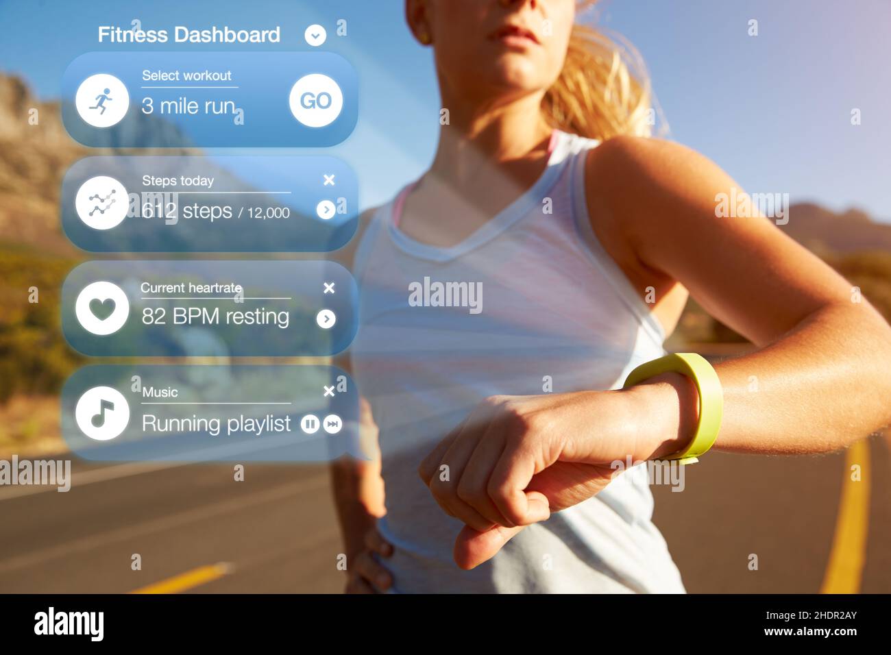sportswoman, app, smartwatch, athlete, athletes, sportswomen Stock