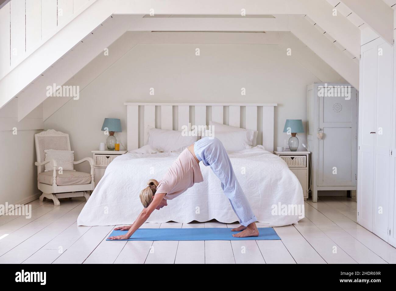 yoga, morning gymnastics, downward dog, yogas Stock Photo