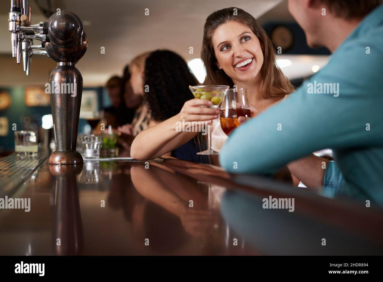 bar counter, flirting, date, bar counters, dates Stock Photo Alamy