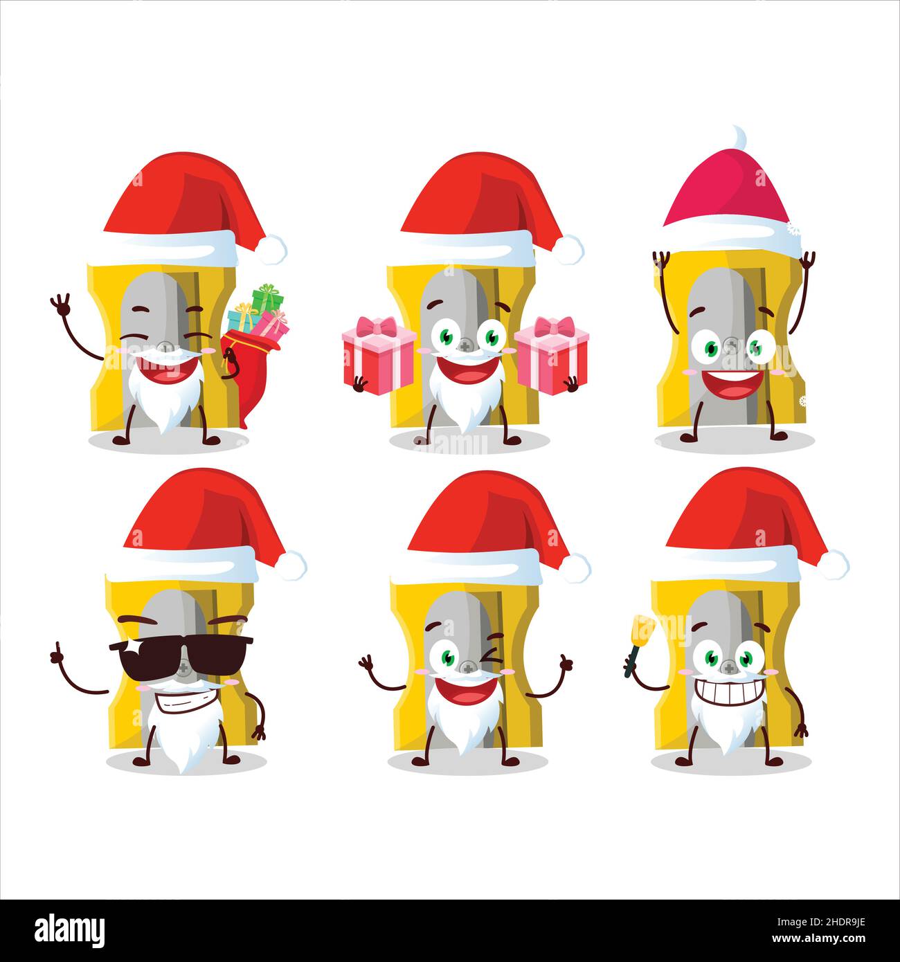 Santa Claus emoticons with yellow pencil sharpener cartoon character. Vector illustration Stock Vector