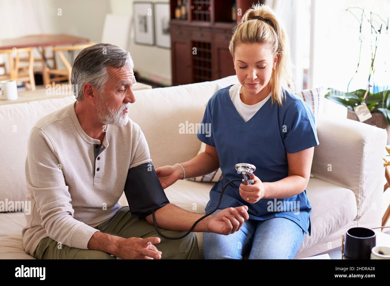 measuring, blood pressure, nurse, home visit, blood pressures, nurses