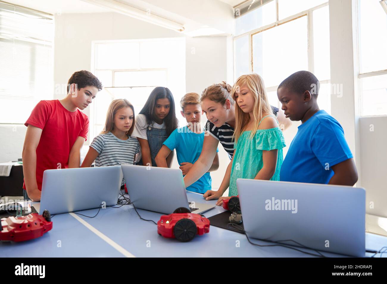 pupils, teacher, computer science, programming, school childrens, school presenter, teachers, computer sciences Stock Photo