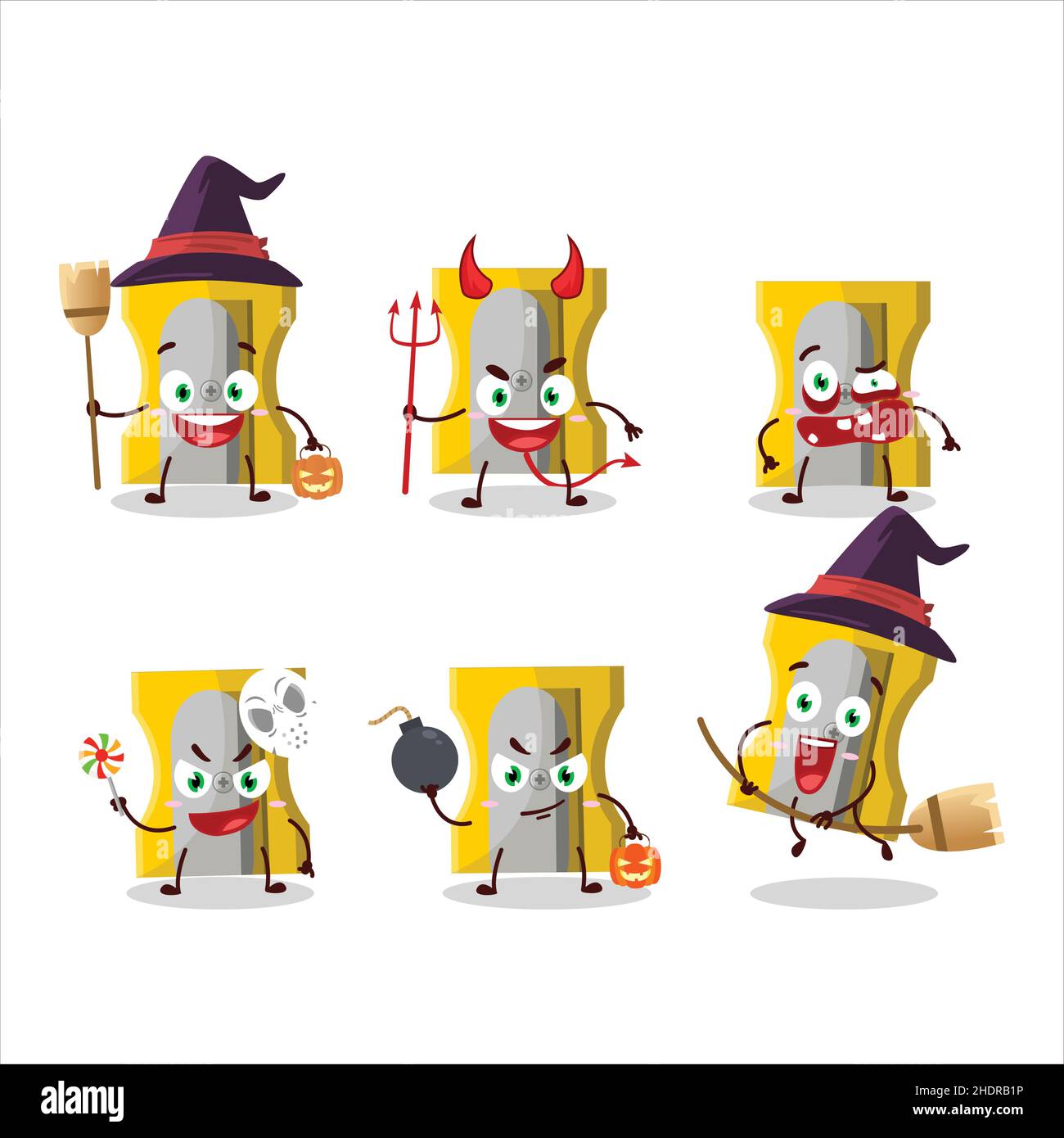 Halloween expression emoticons with cartoon character of yellow pencil ...