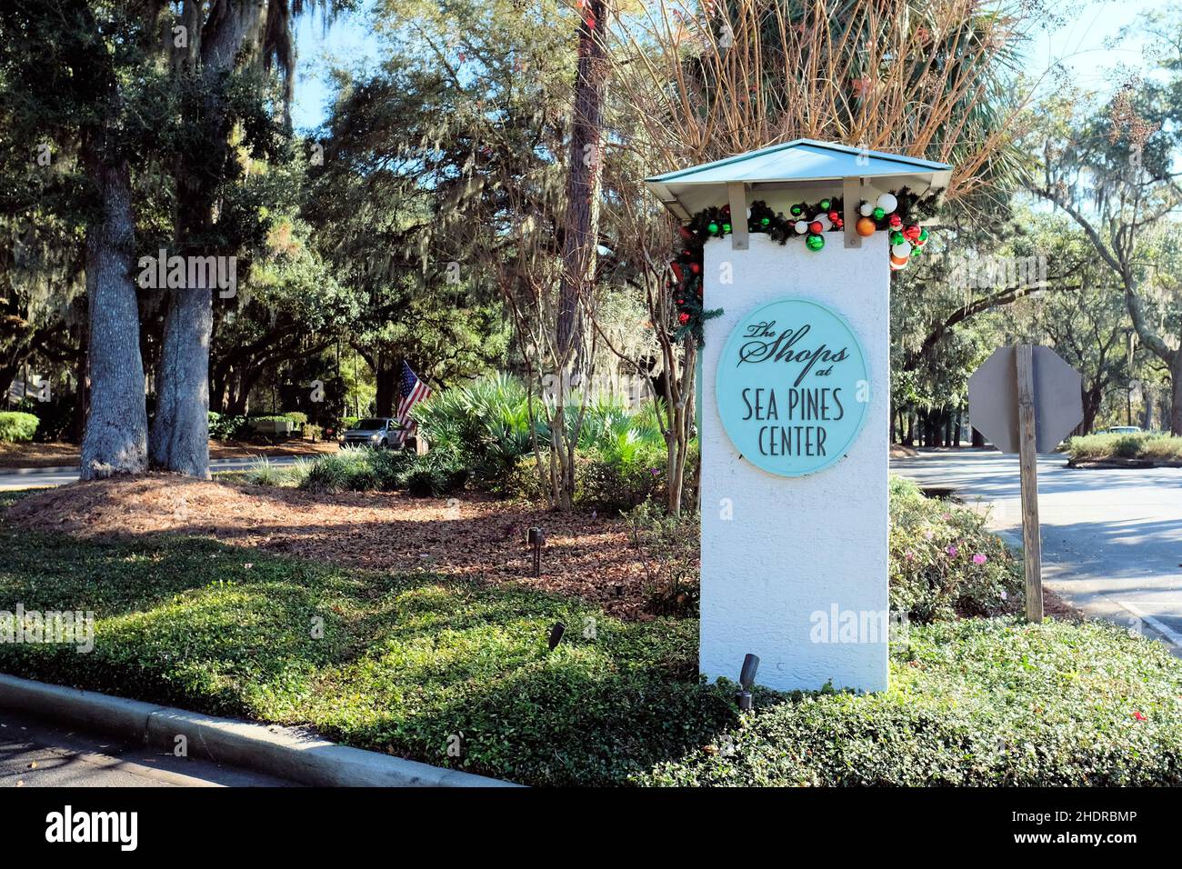 Sign at the parking lot entrance to The Shops at Sea Pines Center, a