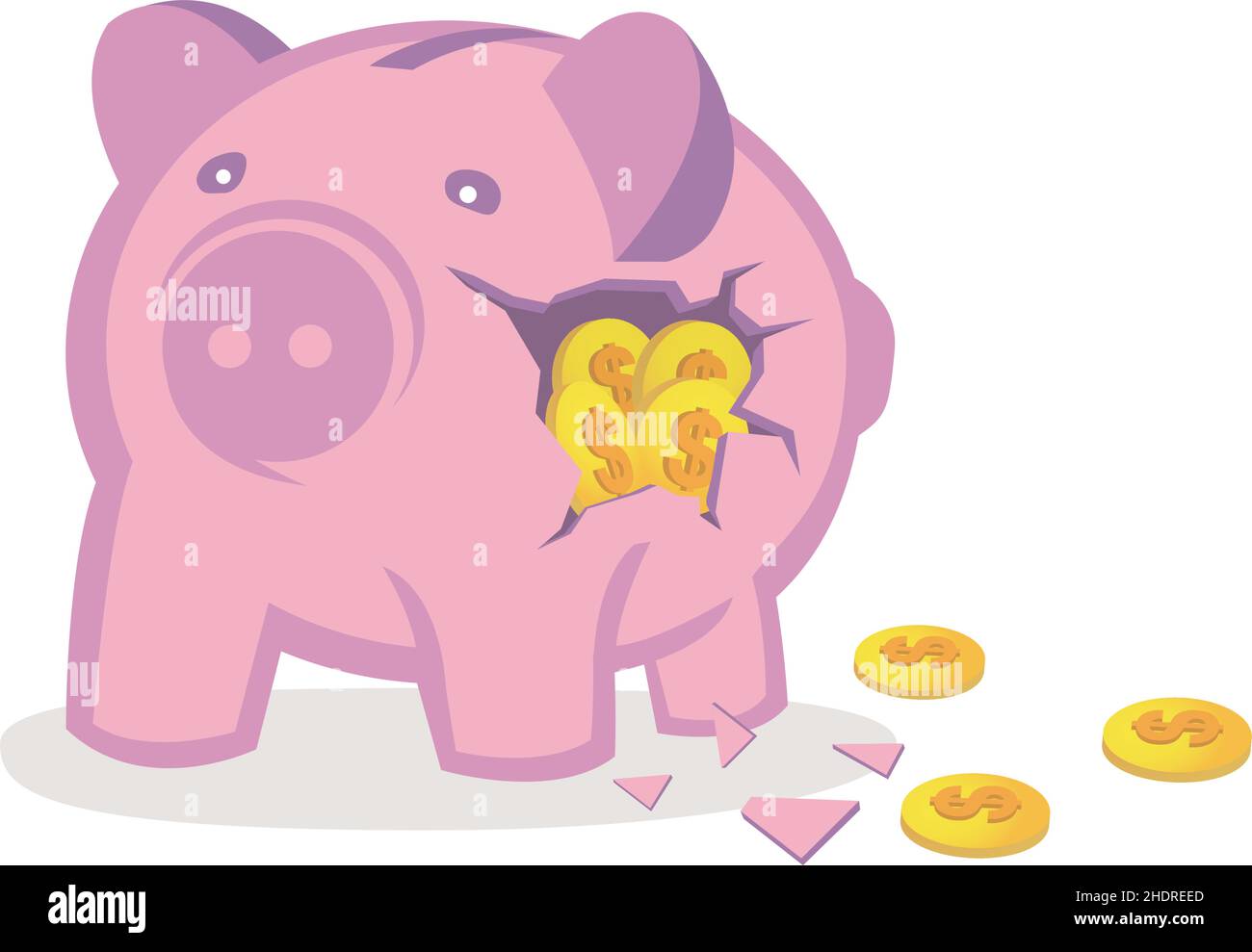 Broken piggy bank. Isolated on white background. Vector illustration