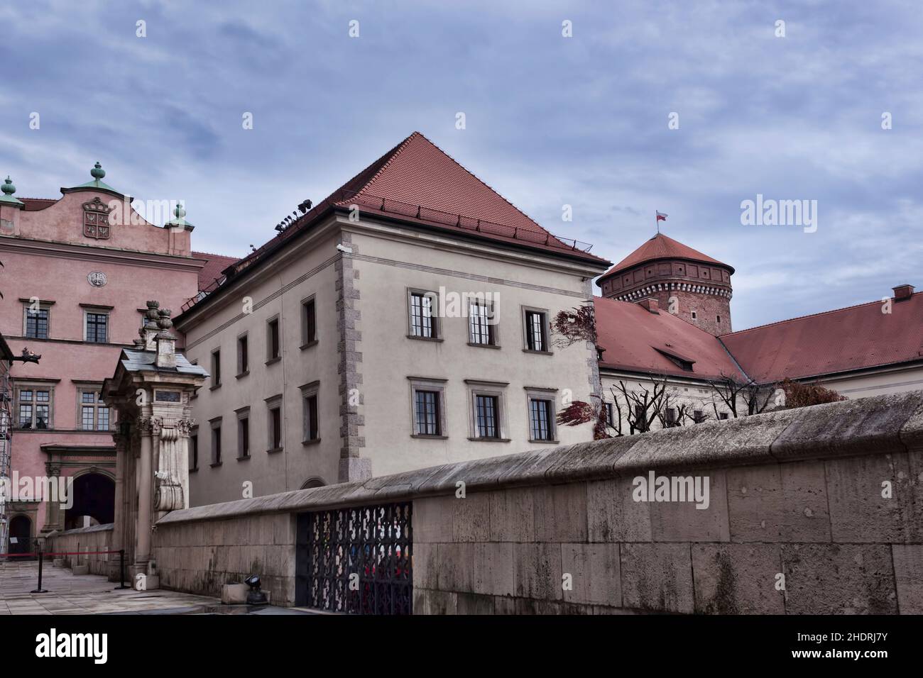 On the territory of the Wawel Castle in Krakow. Early November, cloudy day Stock Photo
