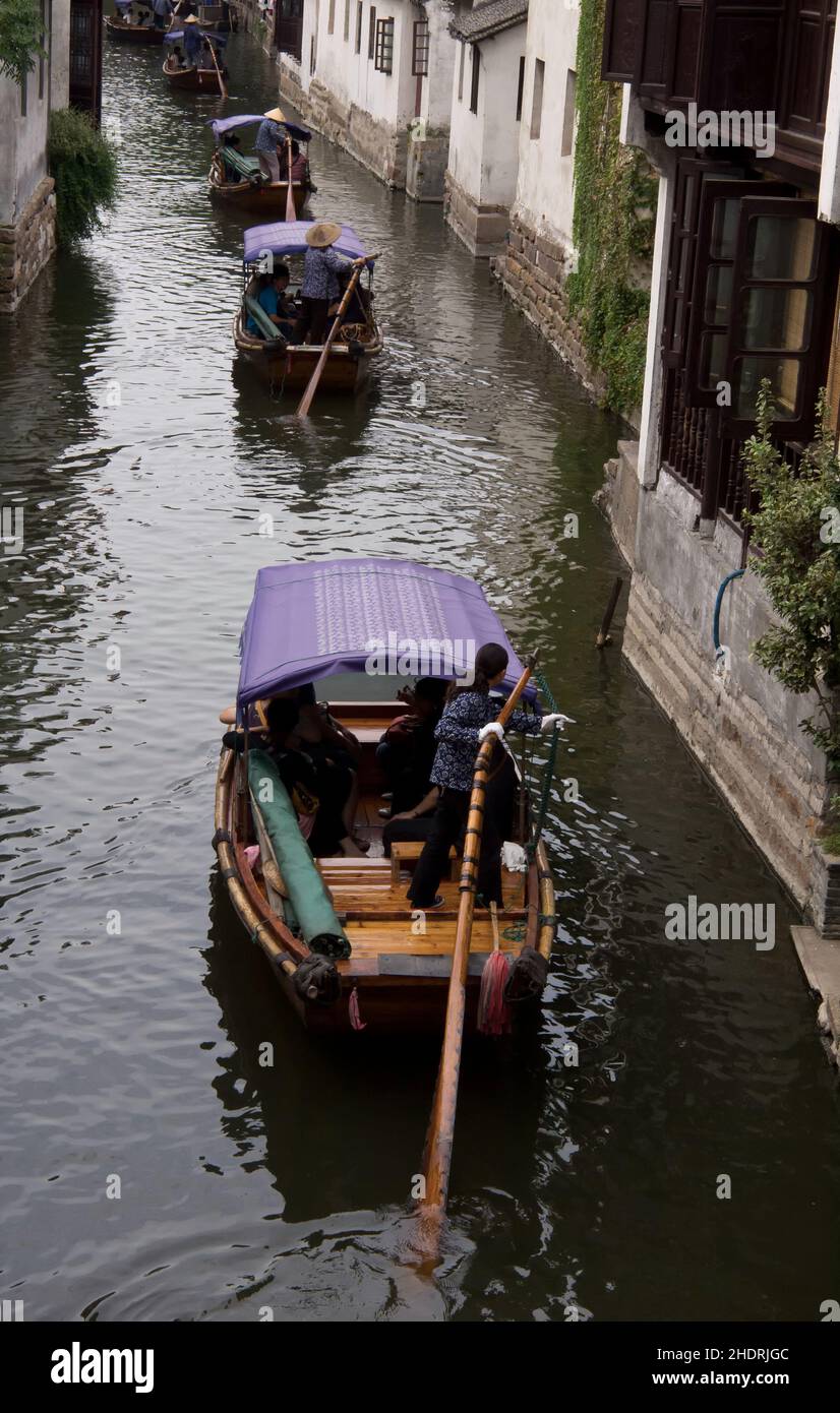 boat, canal, china, province, zhouzhuang, jiangsu, boats, canals, chinas, provinces Stock Photo