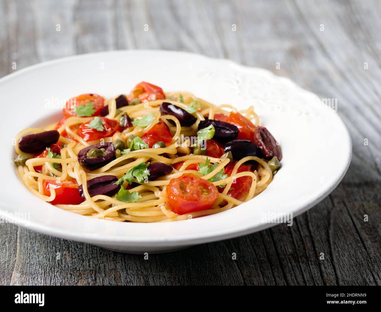 pasta, spaghetti alla puttanesca, noddles, pastas Stock Photo