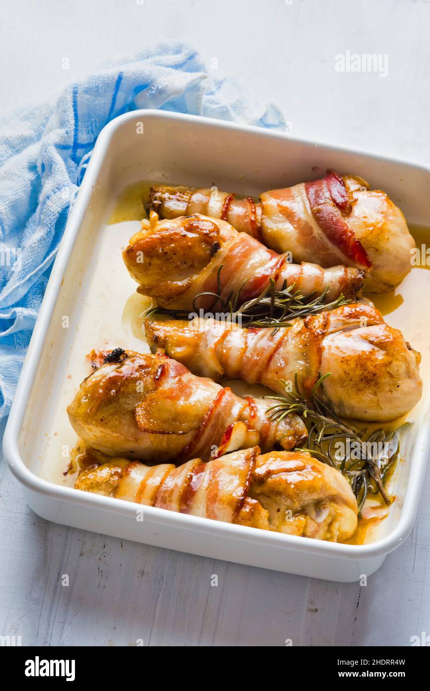 chicken thighs, casserole form, chicken thigh, casseroles Stock Photo