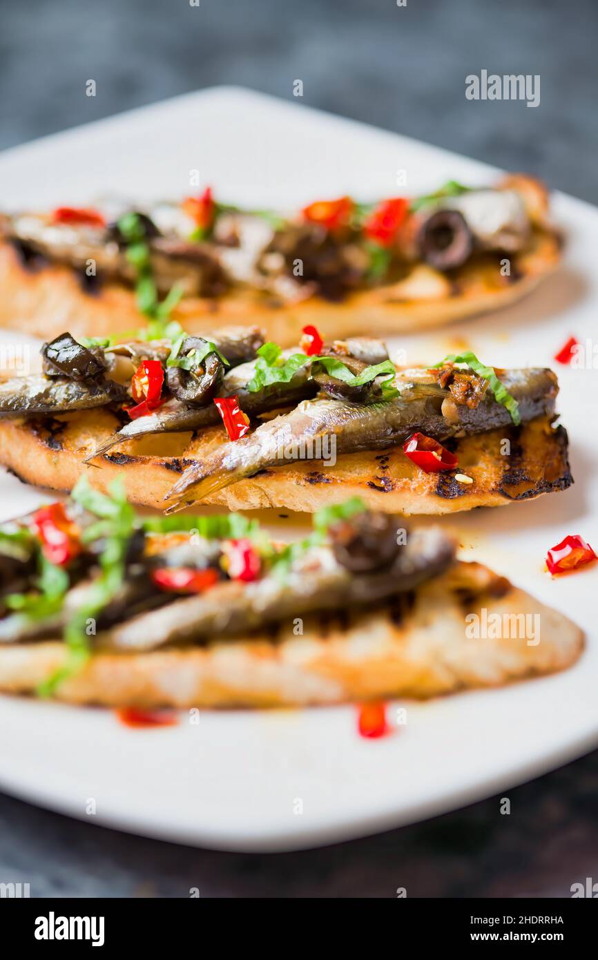 tapas, anchovy, crostini, anchovies Stock Photo - Alamy