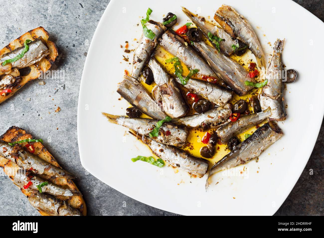 tapas, appetizer, anchovy, crostini, appetizers, anchovies Stock Photo