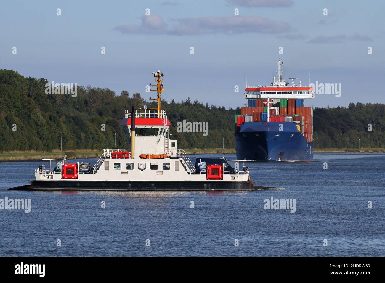 ferry, container ship, kiel canal, ferries, container ships, kiel canals Stock Photo