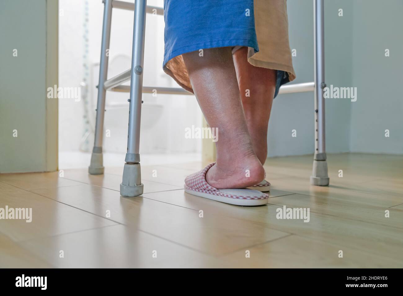 Elderly swollen feet or edema leg walk into bathroom Stock Photo Alamy