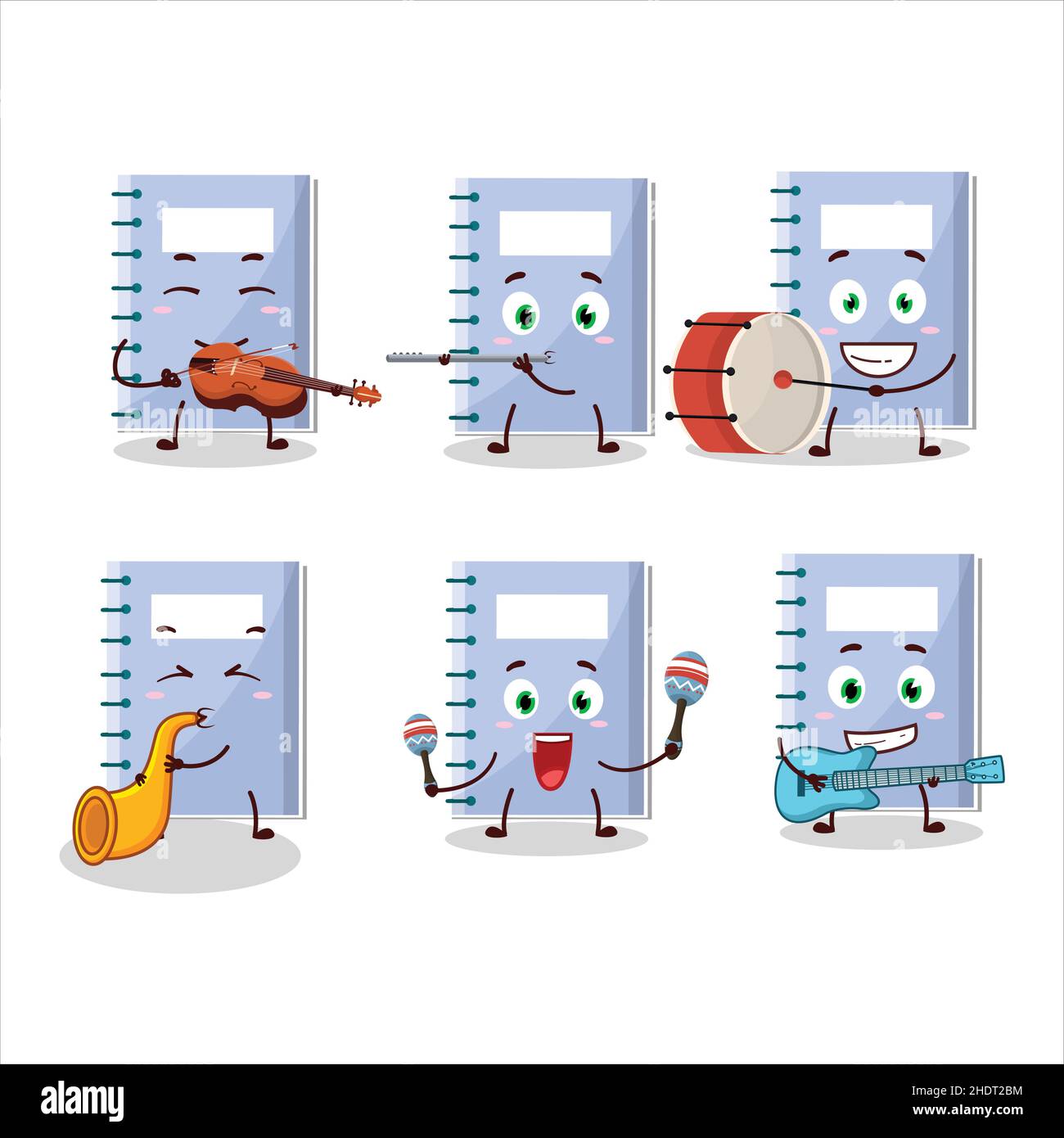 Blue Cartoon Instruments Cartoon character of blue book playing some musical instruments. Vector ...