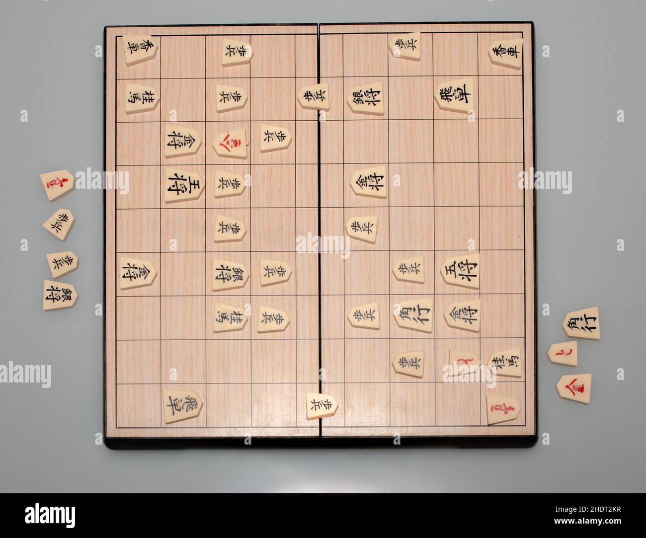 Shogi  a sort of  Japanese chess or the Game of Generals. A two-player strategy board game. Stock Photo