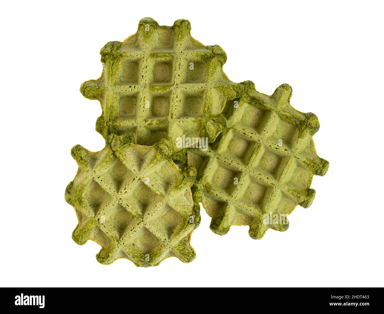Three healthy green waffles isolated on white background Stock Photo