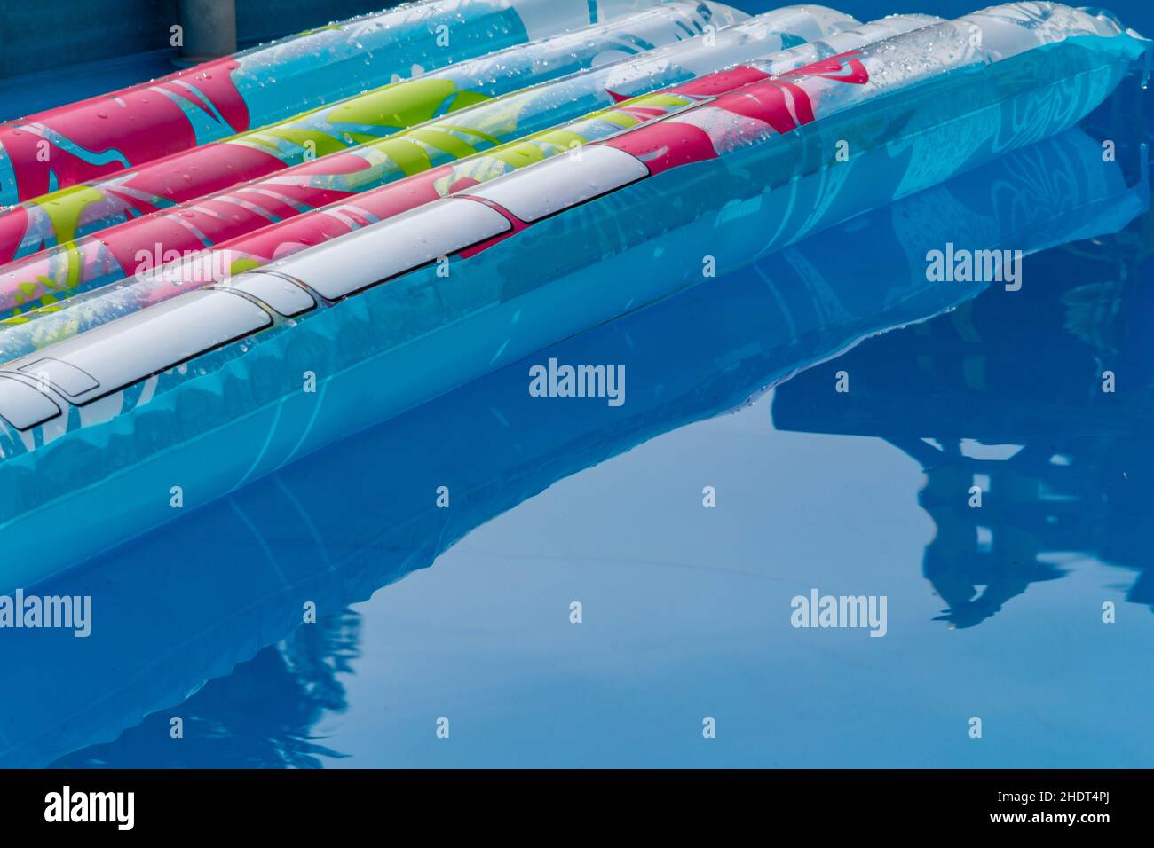 pool, pool raft, pools, wooden post, pool rafts Stock Photo Alamy