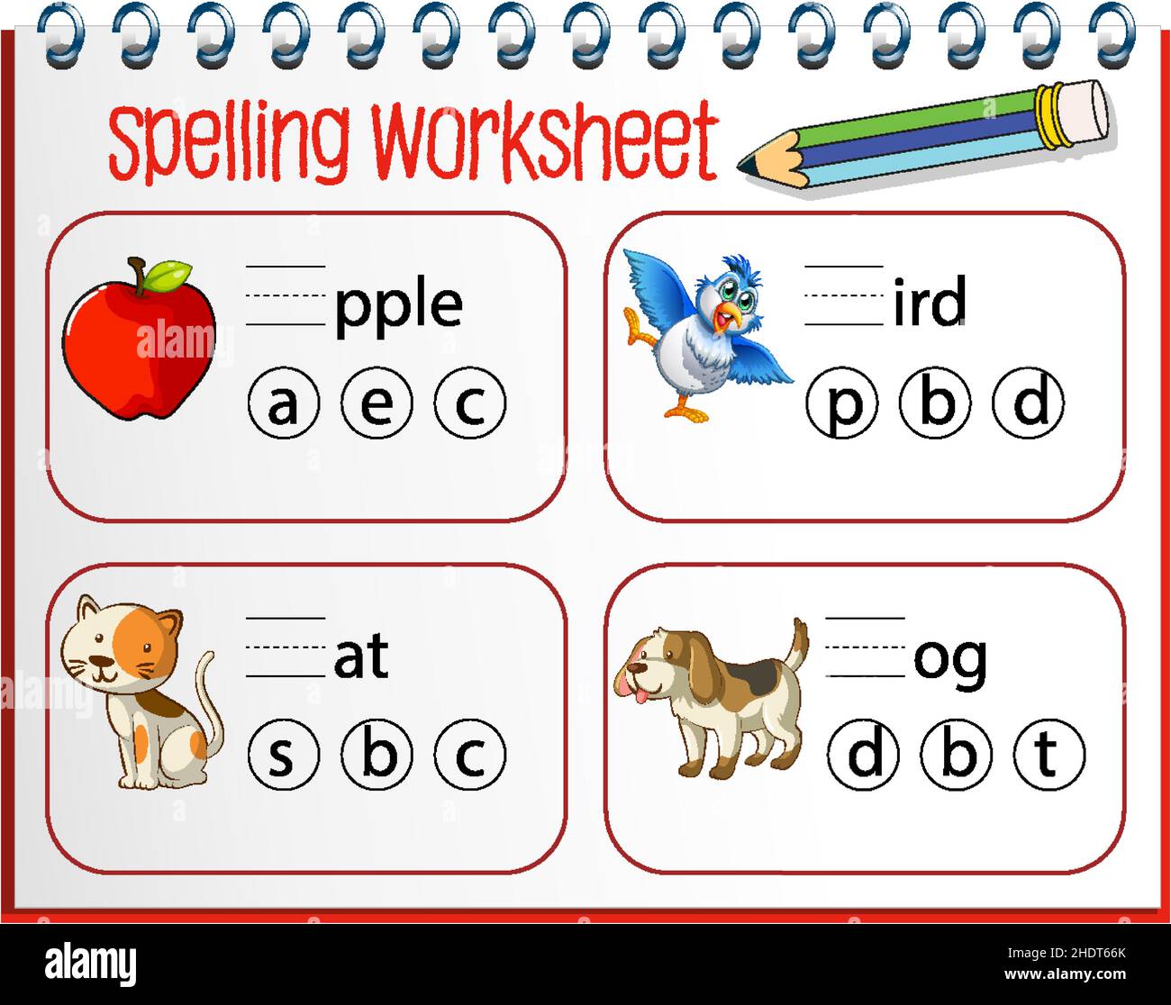 Spelling worksheet template for kids illustration Stock Vector Image ...
