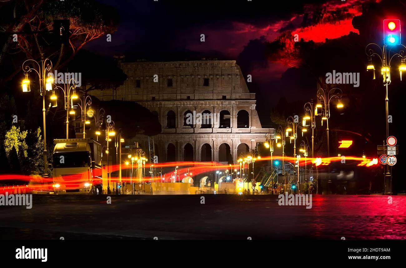 rome, light track, amphitheater, romes, lights, amphitheaters Stock Photo