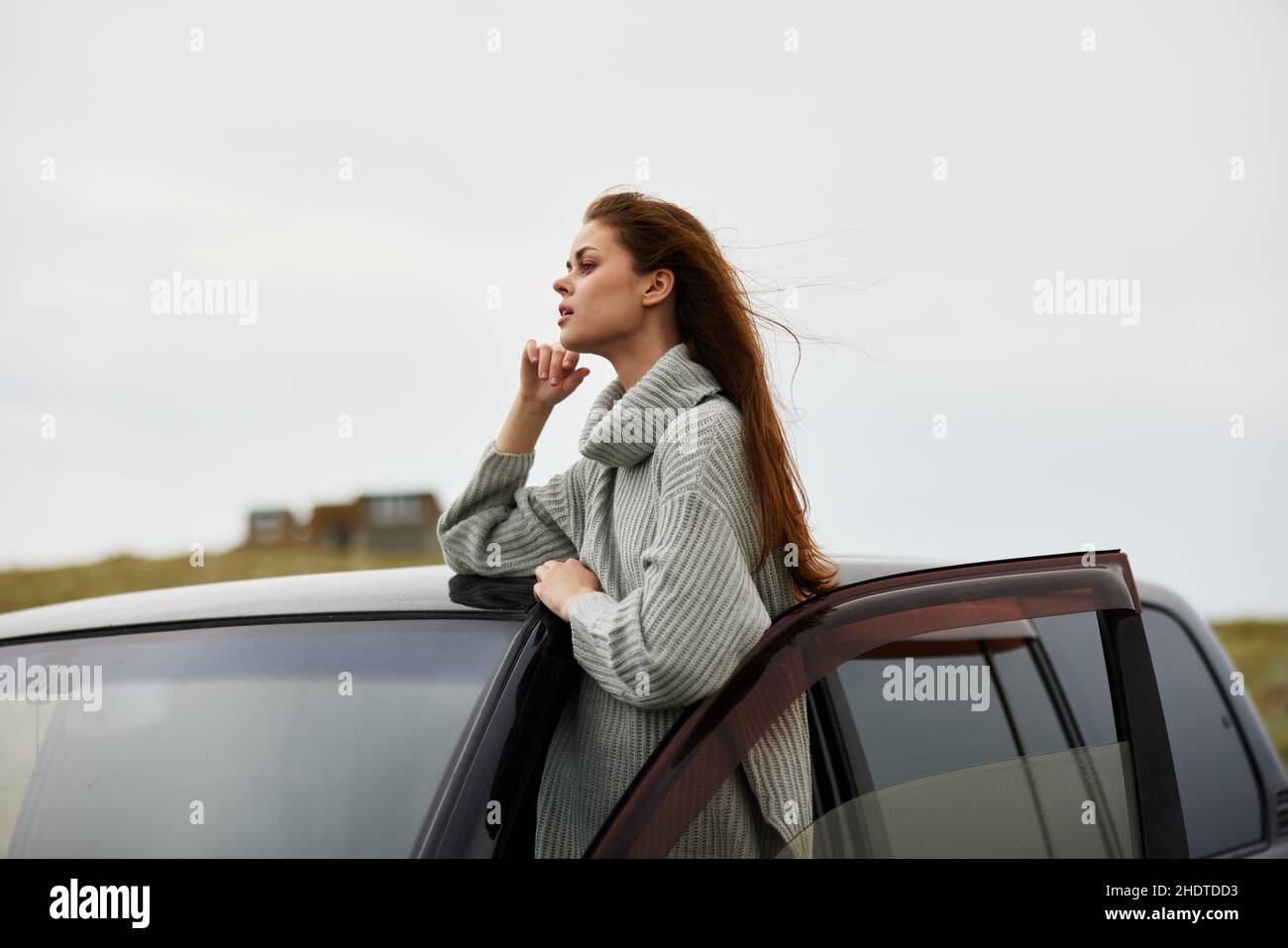 pretty woman Adventure car trip nature travel female relaxing Stock ...