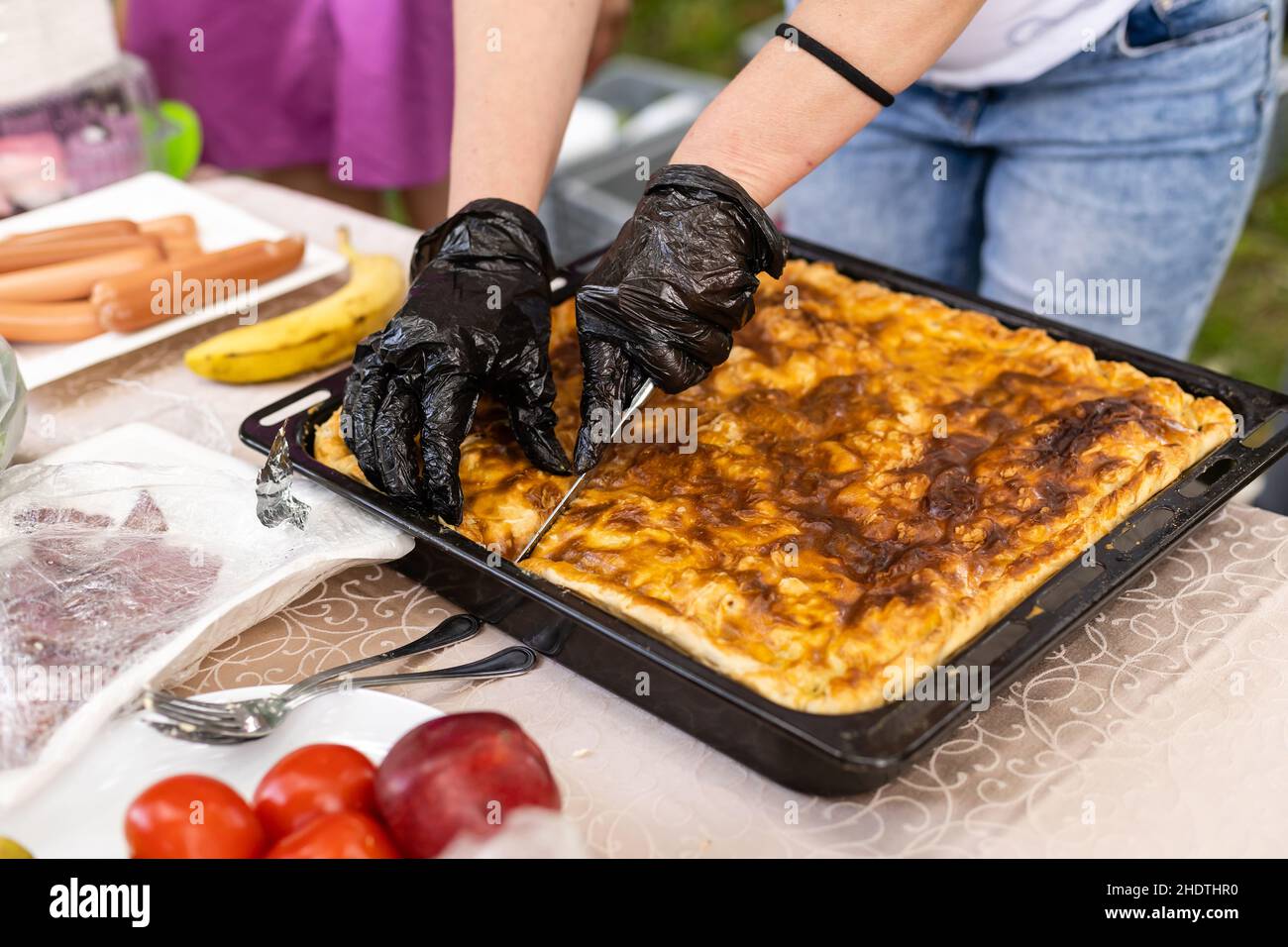 Lasagna tray ready to eat Stock Photo Alamy