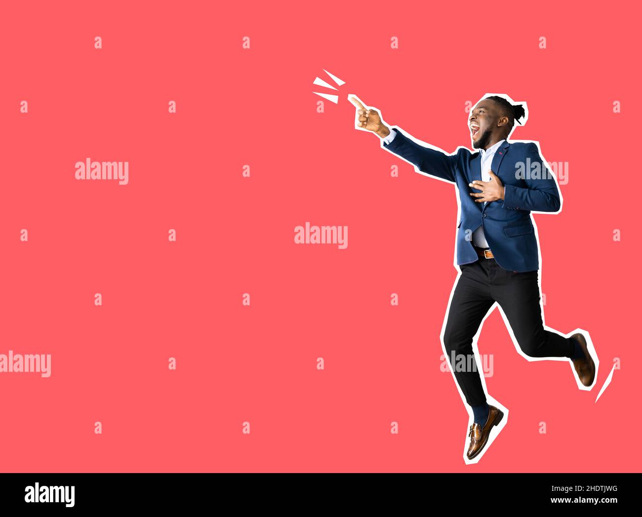 Happy Jumper Man Student. Trendy Male Collage Ad Stock Photo