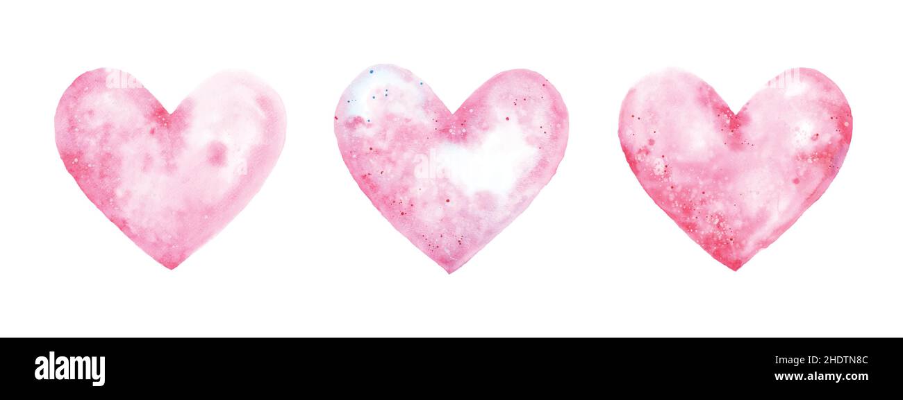 Hand-painted watercolor pink hearts set. Isolated on white background ...