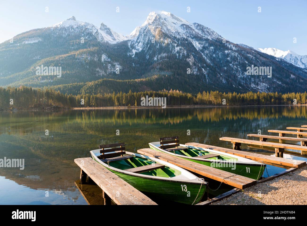 Mountain lake with rowing boats hi-res stock photography and images - Alamy